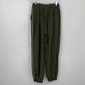 Sen jogger pants olive green silver sparkle leg stripe drawstring waist women XS